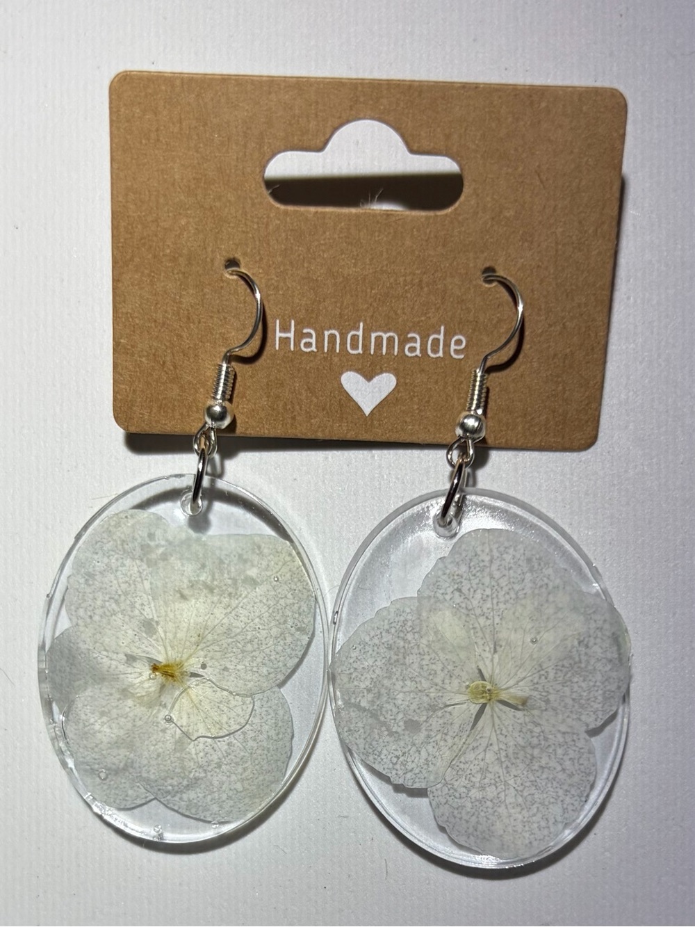 White Floral Resin Drop Earrings